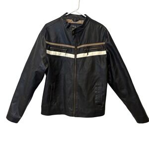 Y2K Whispering Smith Mens Faux Leather Motorcycle Jacket Black Size M Zip Pocket